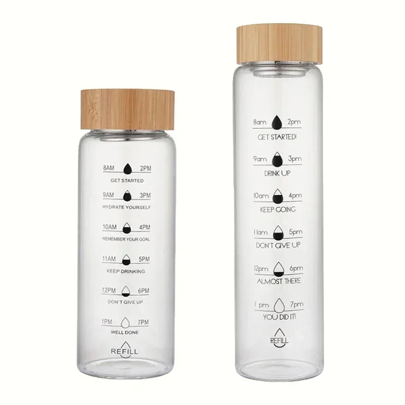 Large Glass Water Bottle with Time Scale