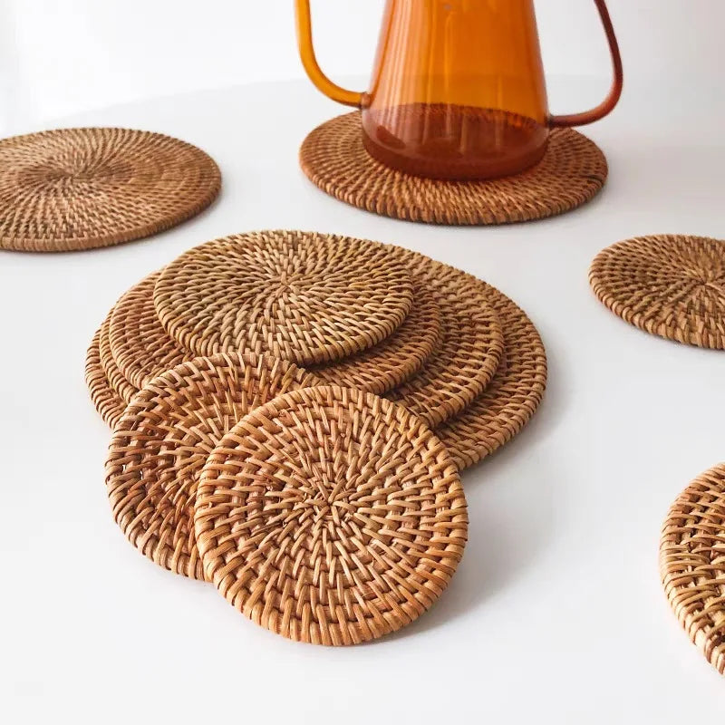 Handmade Rattan Mat Set Anti-hot Cup