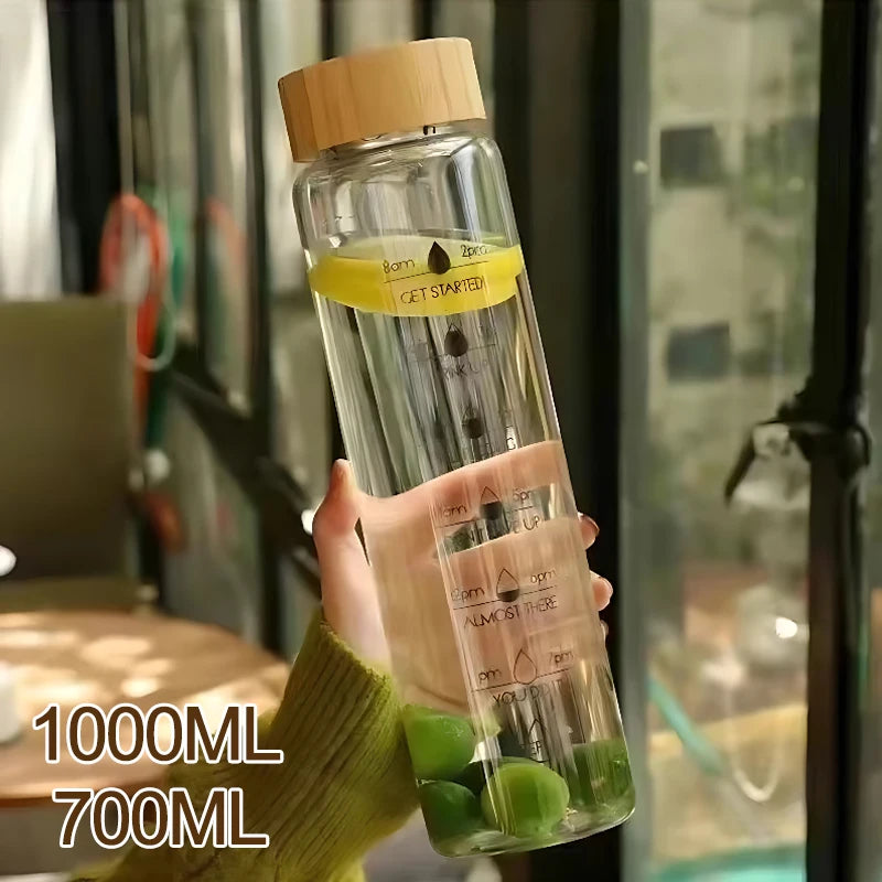 Large Glass Water Bottle with Time Scale