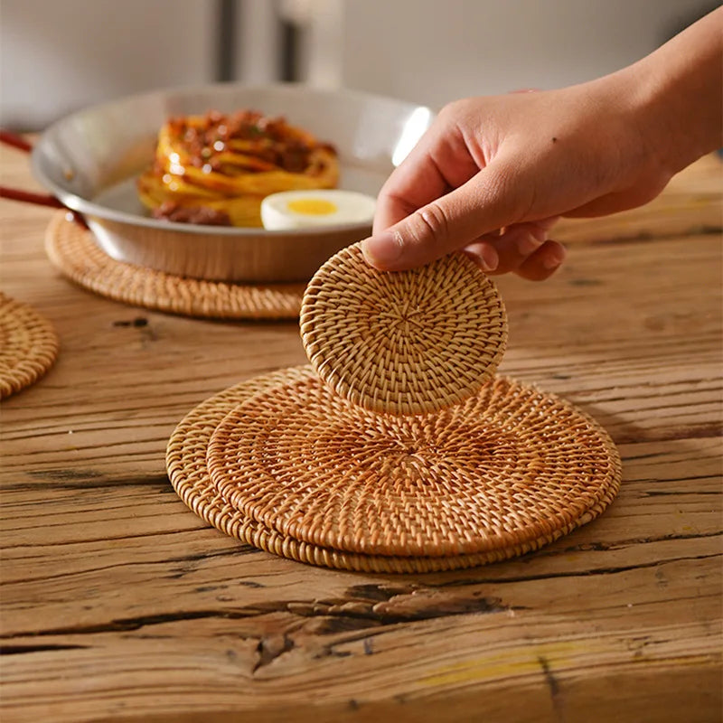 Handmade Rattan Mat Set Anti-hot Cup