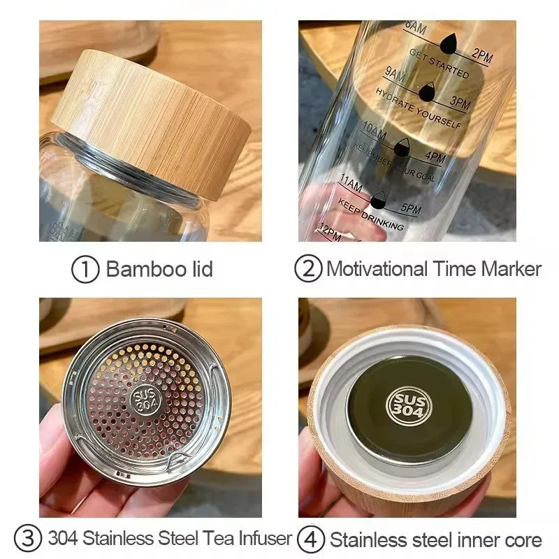 Large Glass Water Bottle with Time Scale